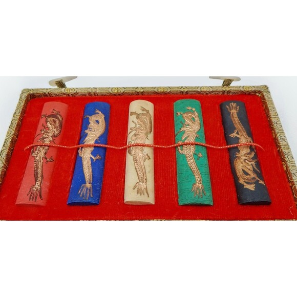 Asian Japanese Calligraphy Sumi Ink Stick Set Multiple 5 Colors W Box Dragon - Picture 3 of 8